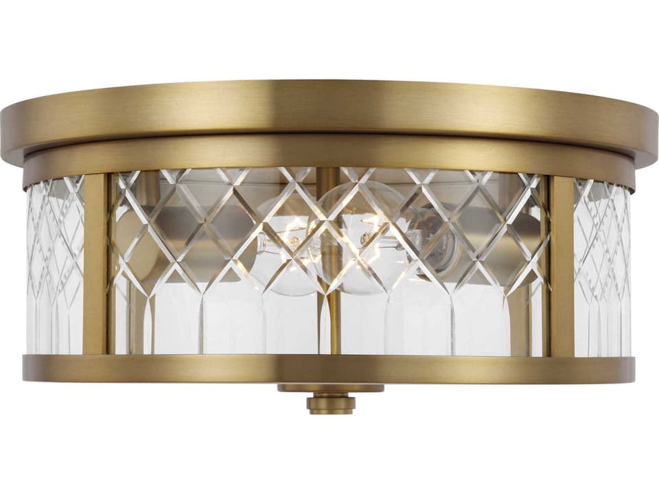 2-Light Alec Flush Mount Ceiling Light in Burnished Brass