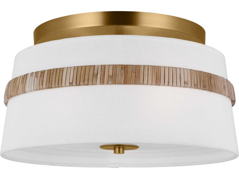 Cordtlandt 3-Light Rattan Semi-Flush Mount Light with White Linen Shade