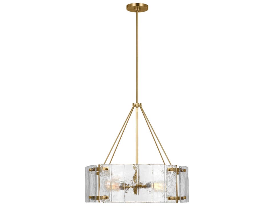 4-Light Calvert Chandelier in Burnished Brass with Clear Textured Glass