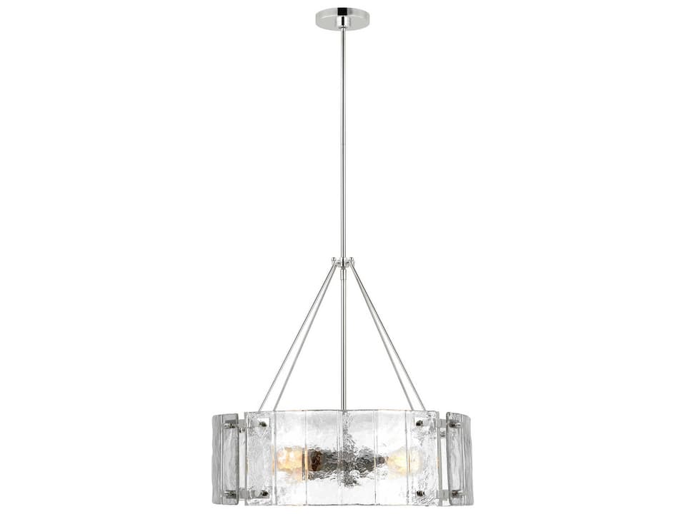 4-Light Calvert Chandelier in Polished Nickel with Clear Textured Glass