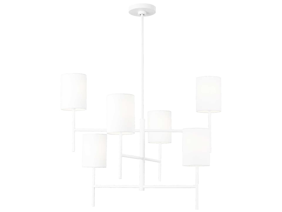 6-Light Key Chandelier in Matte White with Linen Shades