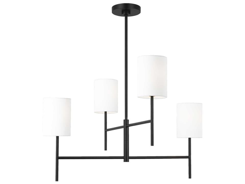 4-Light Key Chandelier in Midnight Black with White Linen Shades