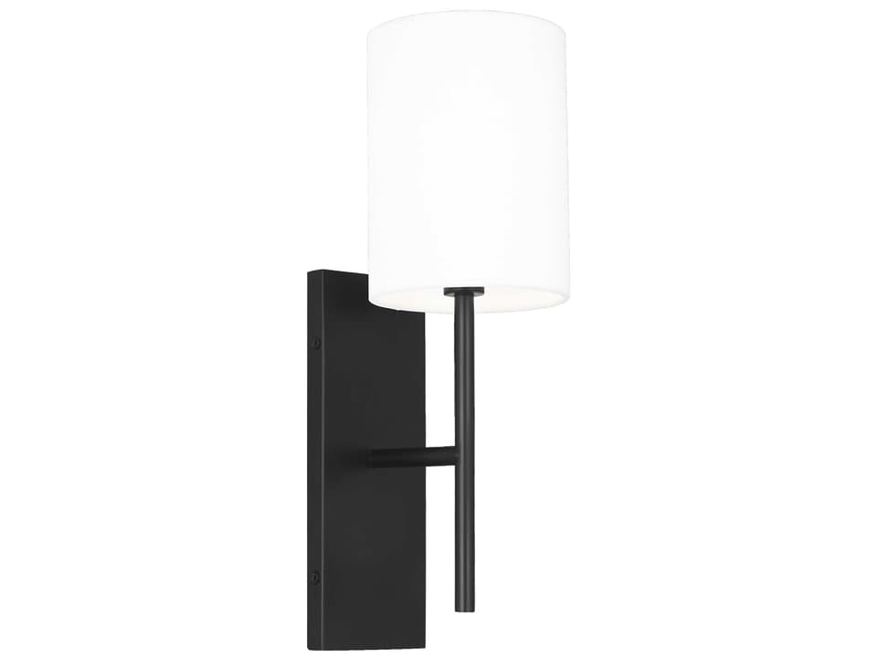 Key 1-Light Wall Sconce in Midnight Black with White Linen Shade