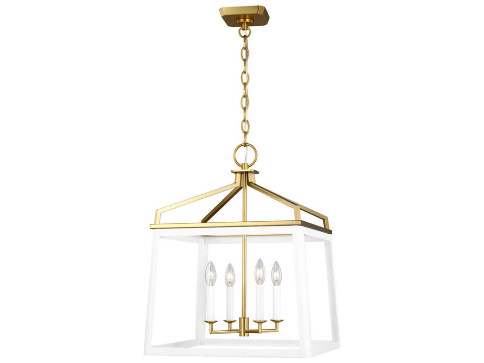 Carlow 4-Light Chandelier in Matte White and Burnished Brass