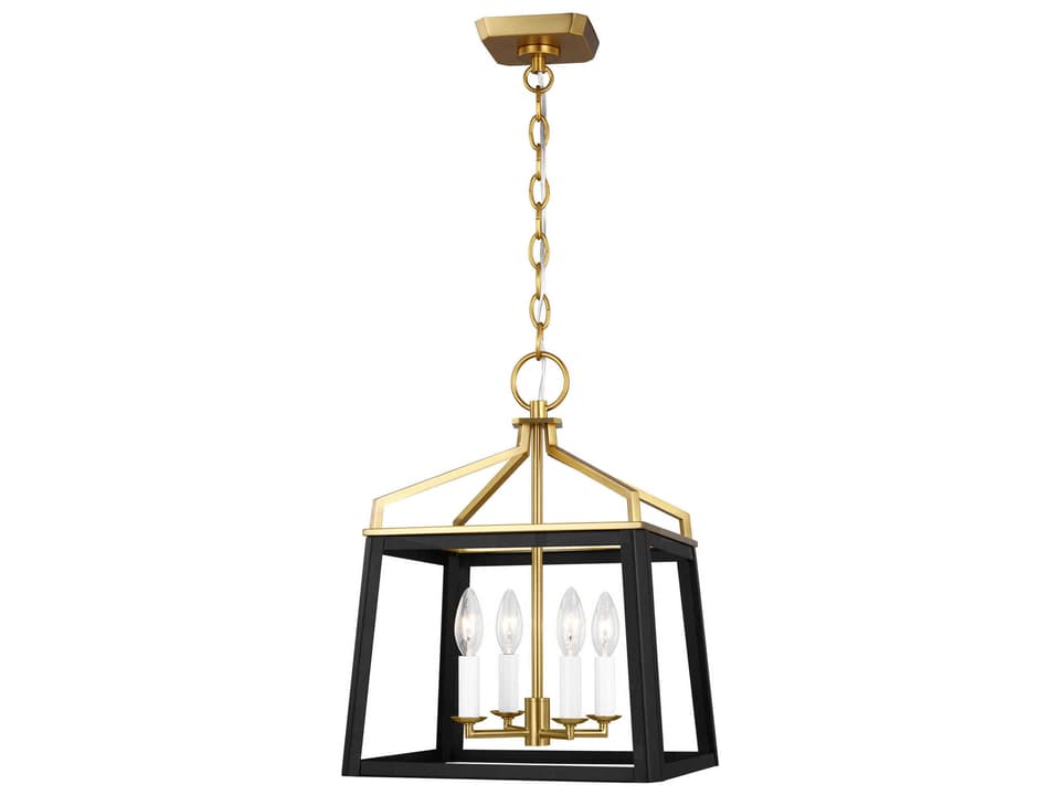 Carlow 4-Light Medium Lantern Chandelier in Midnight Black and Burnished Brass