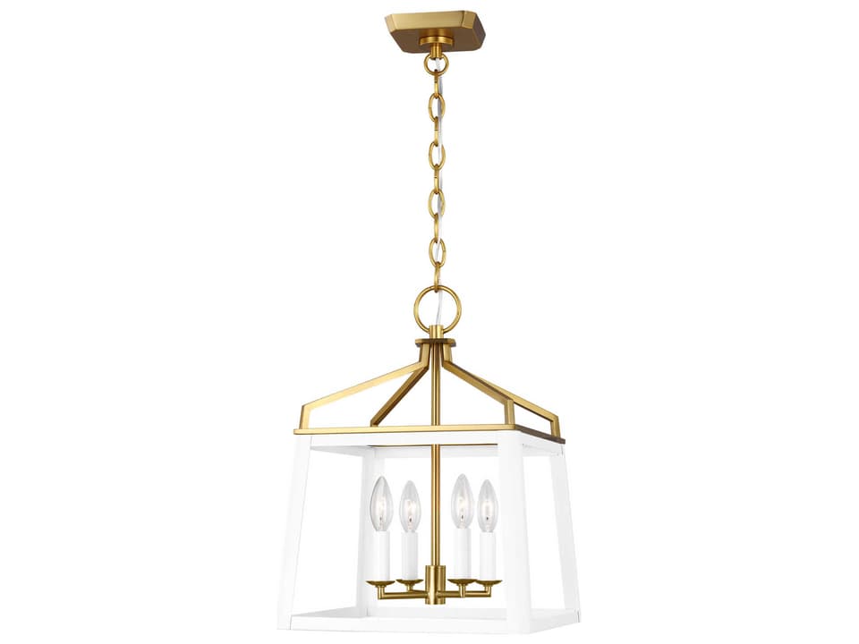 Carlow 4-Light Chandelier in Matte White with Burnished Brass Accents