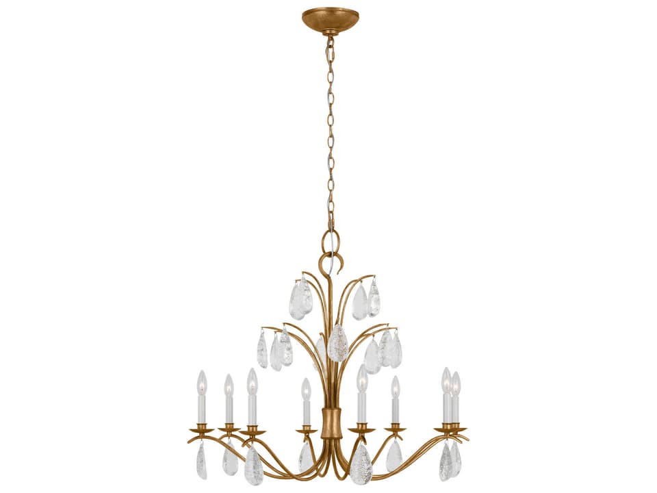 8-Light Shannon Chandelier with Textured Crystal Drops in Antique Gild
