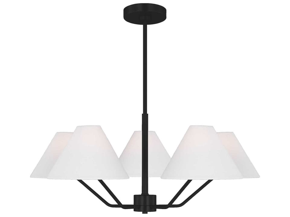 5-Light Burke Chandelier in Midnight Black with White Linen Shades