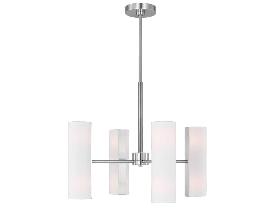 8-Light Capalino Chandelier in Brushed Steel with White Linen Shades