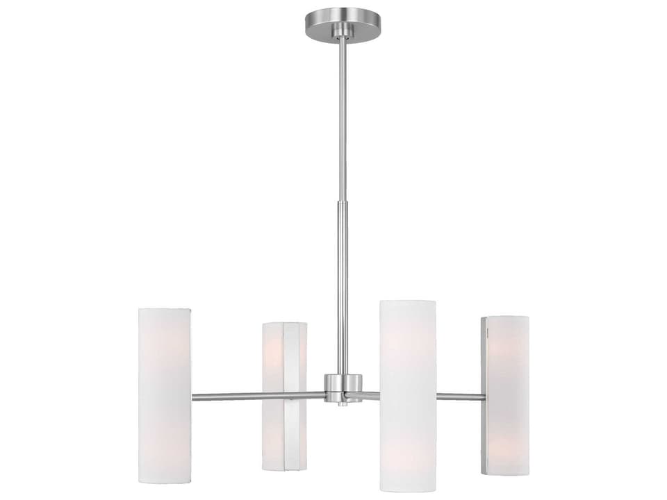Capalino 8-Light Chandelier in Brushed Steel with White Linen Shades