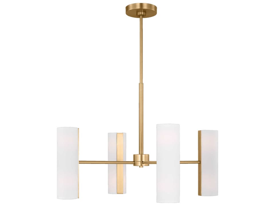8-Light Capalino Chandelier in Satin Brass with White Linen Shades