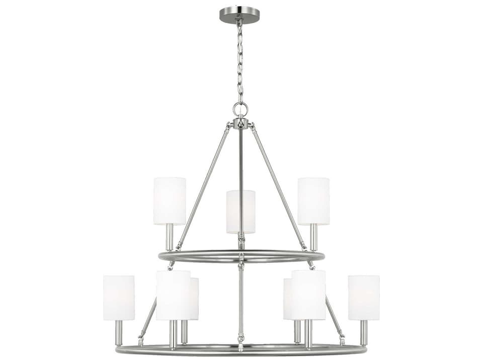Egmont 9-Light 36-Inch Chandelier in Brushed Steel with Linen Shades