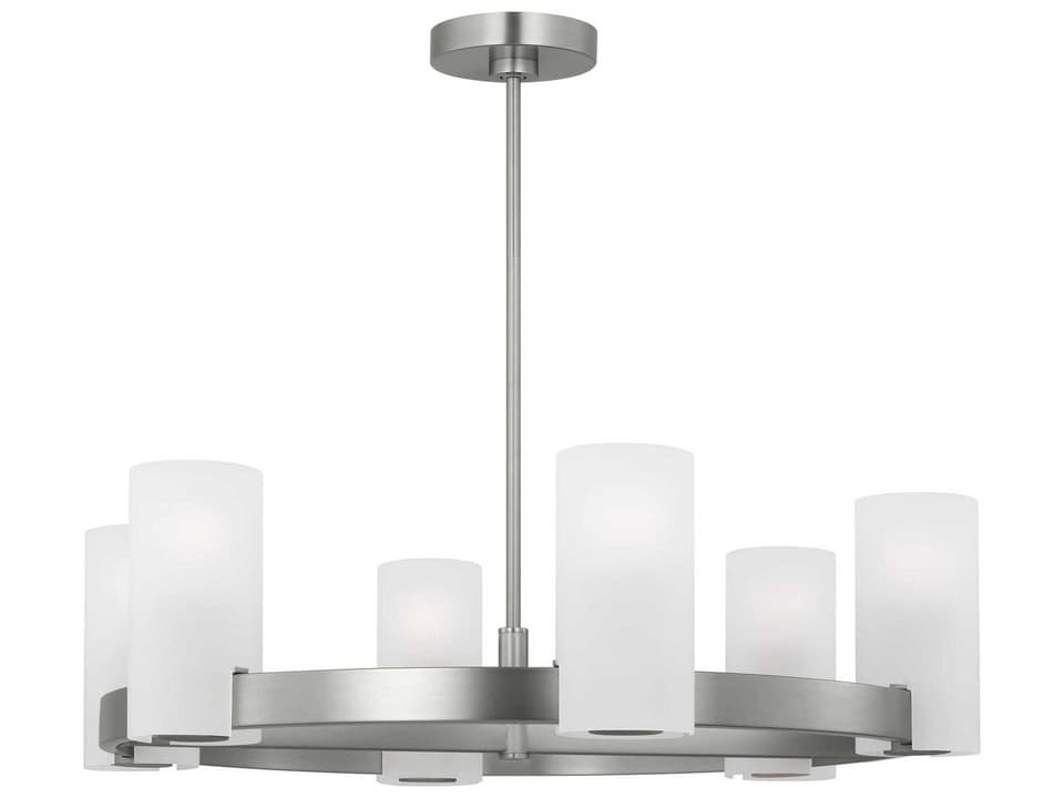 Rhode 6-Light Chandelier in Brushed Steel with Etched Glass