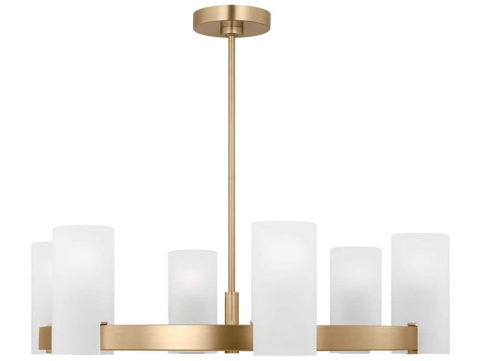 6-Light Rhode Chandelier in Satin Brass with Etched Glass Shades