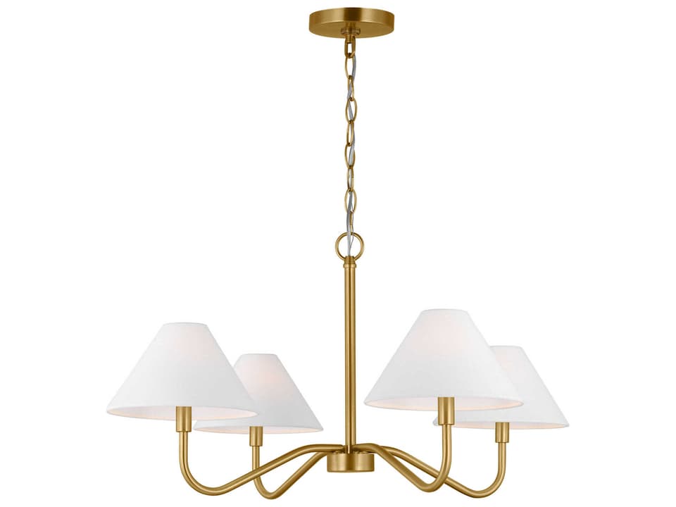 Eldon 4-Light Chandelier with White Linen Shades in Satin Brass