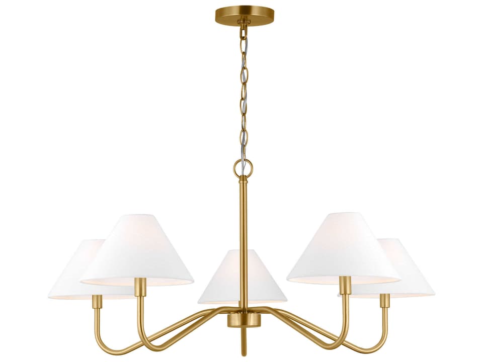 5-Light Eldon Chandelier in Satin Brass with Linen Shades