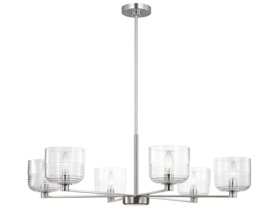 6-Light Lochdale Chandelier in Brushed Nickel with Clear Ribbed Glass