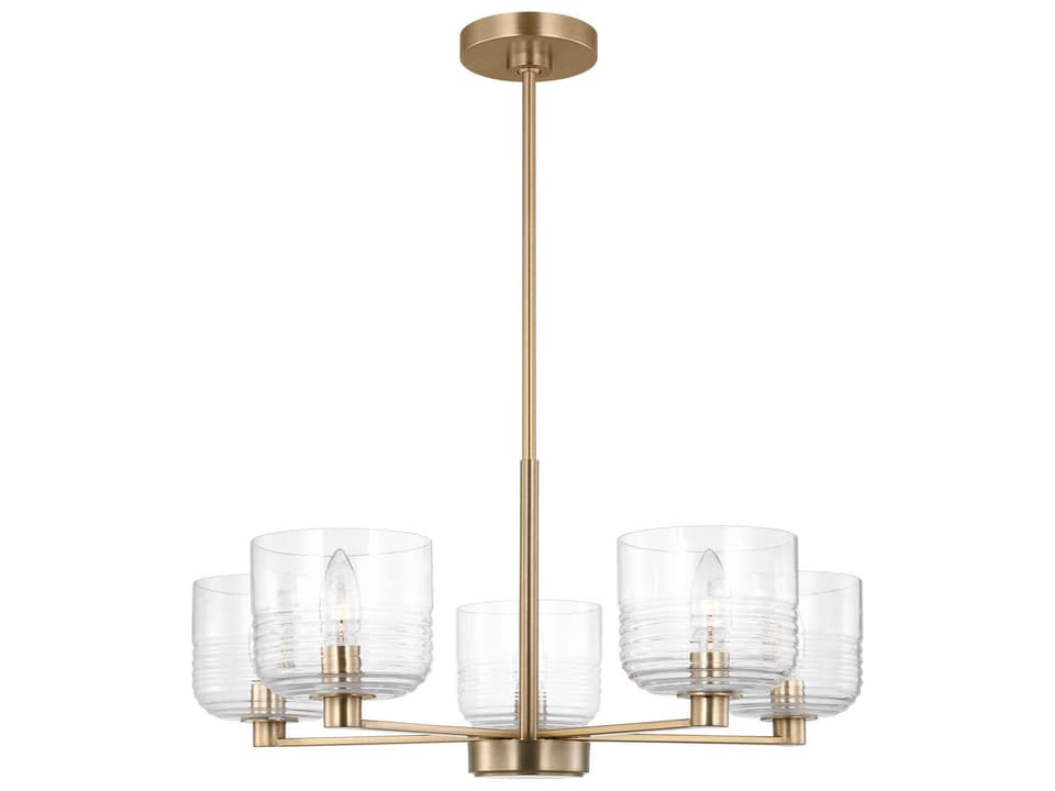 5-Light Lochdale Chandelier in Satin Brass with Ribbed Glass Shades