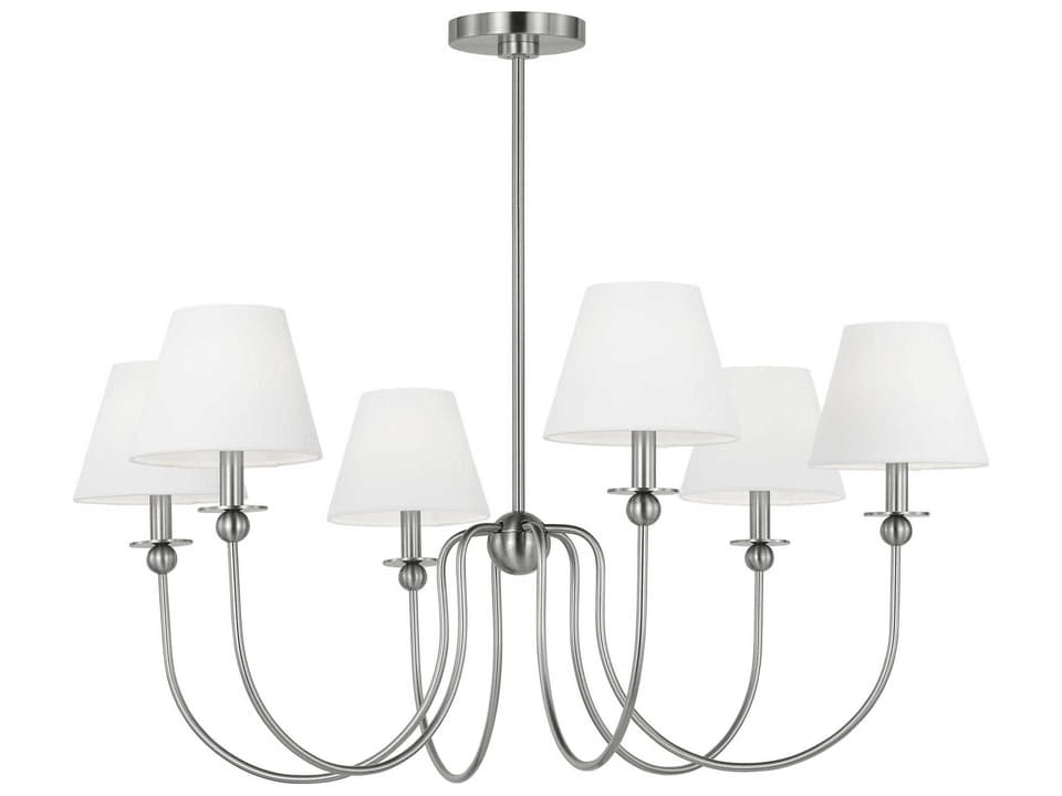 6-Light Elsay Chandelier in Brushed Nickel with White Linen Shades