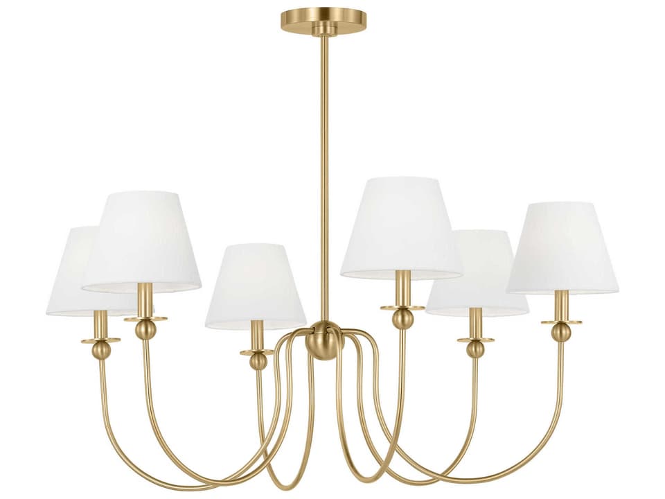 6-Light Elsay Chandelier in Satin Brass with White Linen Shades