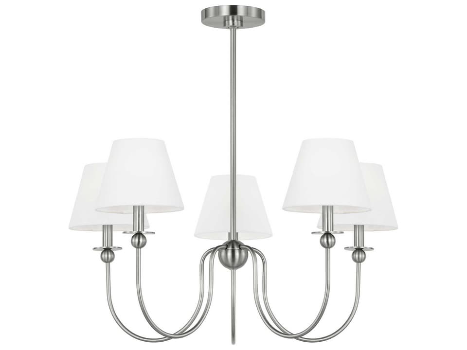 Elsay 5-Light Chandelier in Brushed Nickel with White Linen Shades