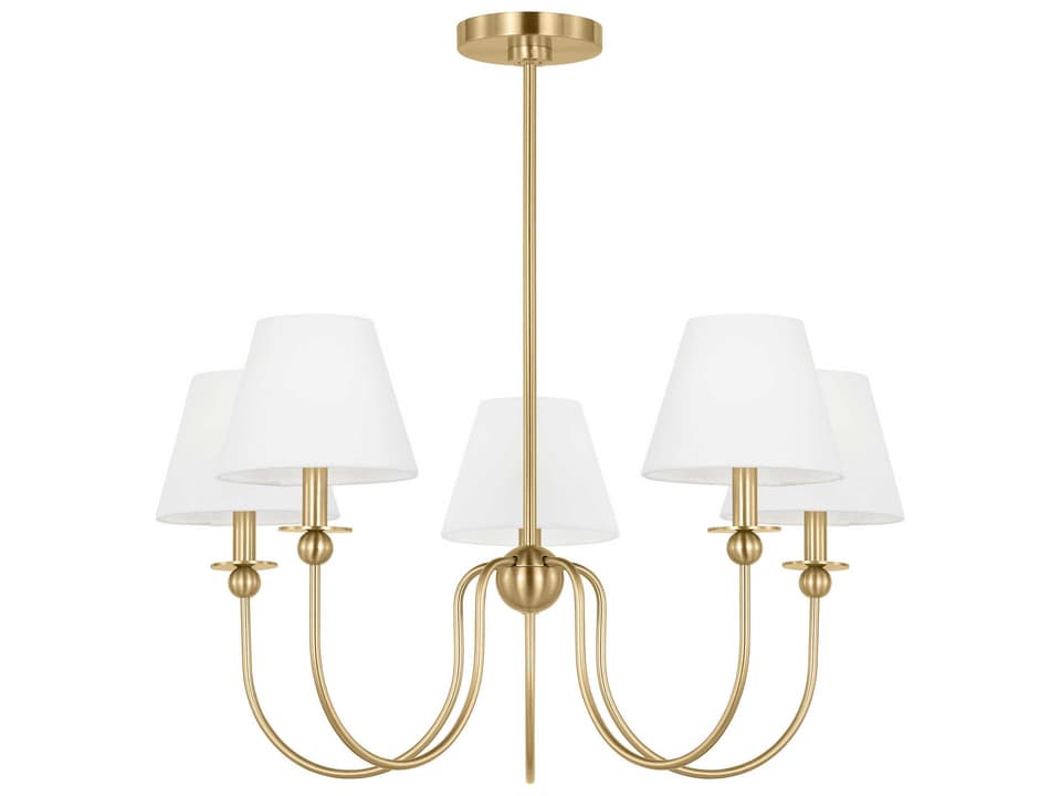 Elsay 5-Light Chandelier in Satin Brass with Linen Shades