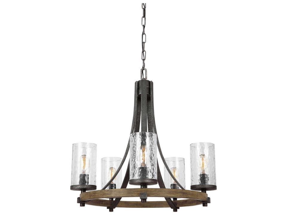Angelo 5-Light Chandelier in Distressed Weathered Oak and Slate Grey Metal