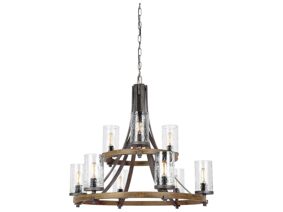Angelo 9-Light Two-Tier Chandelier in Distressed Weathered Oak and Slate Grey Metal