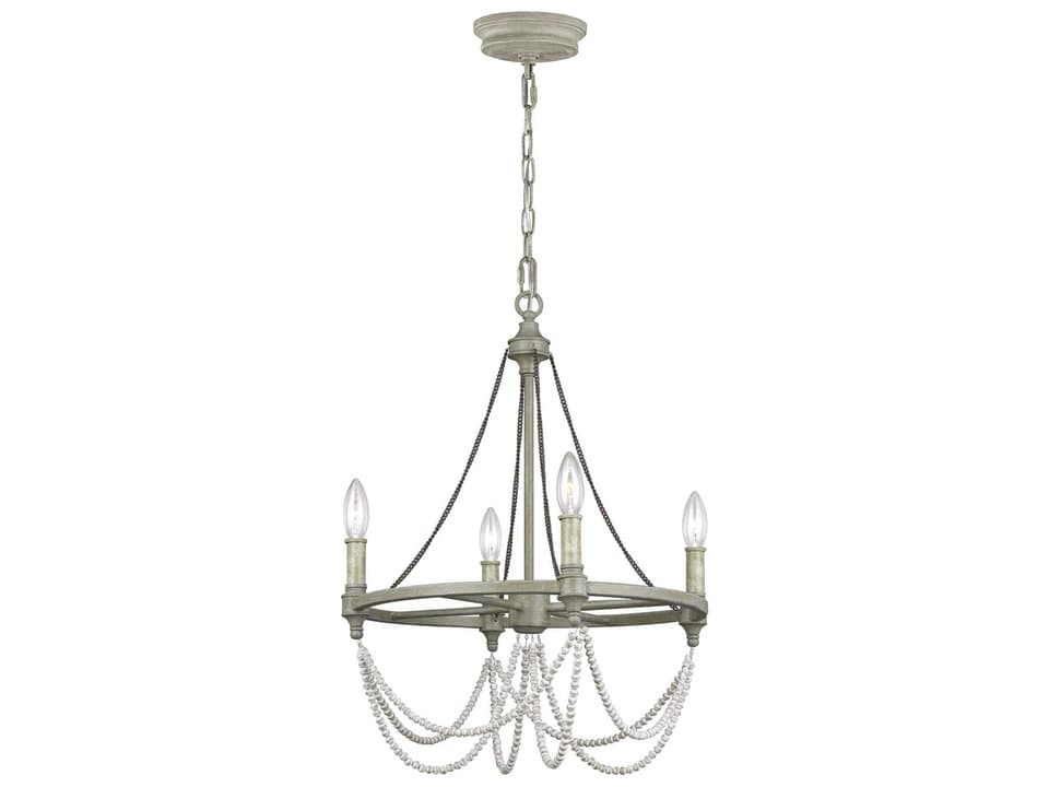 Beverly 4-Light Chandelier in French Washed Oak and Distressed White Wood