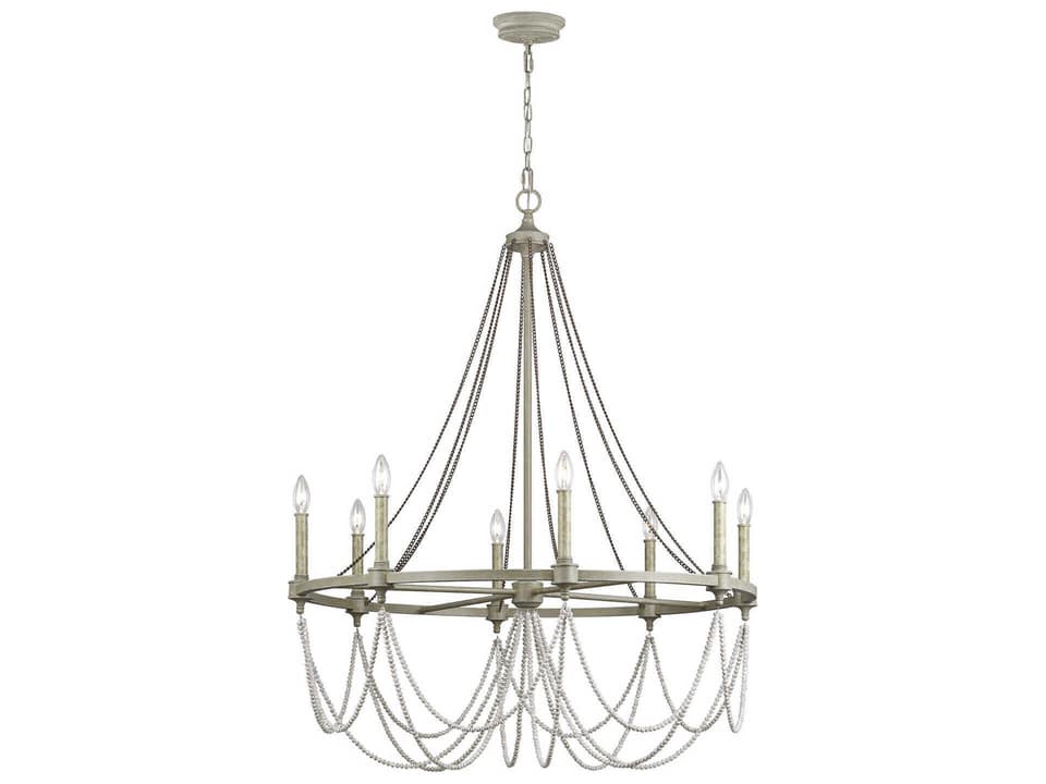 8-Light Beverly Chandelier in French Washed Oak Distressed White Wood