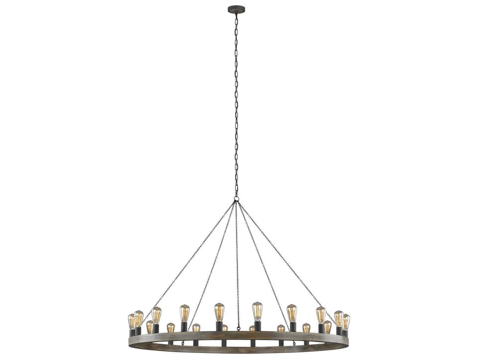 20-Light Avenir Chandelier in Weathered Oak Wood and Antique Forged Iron