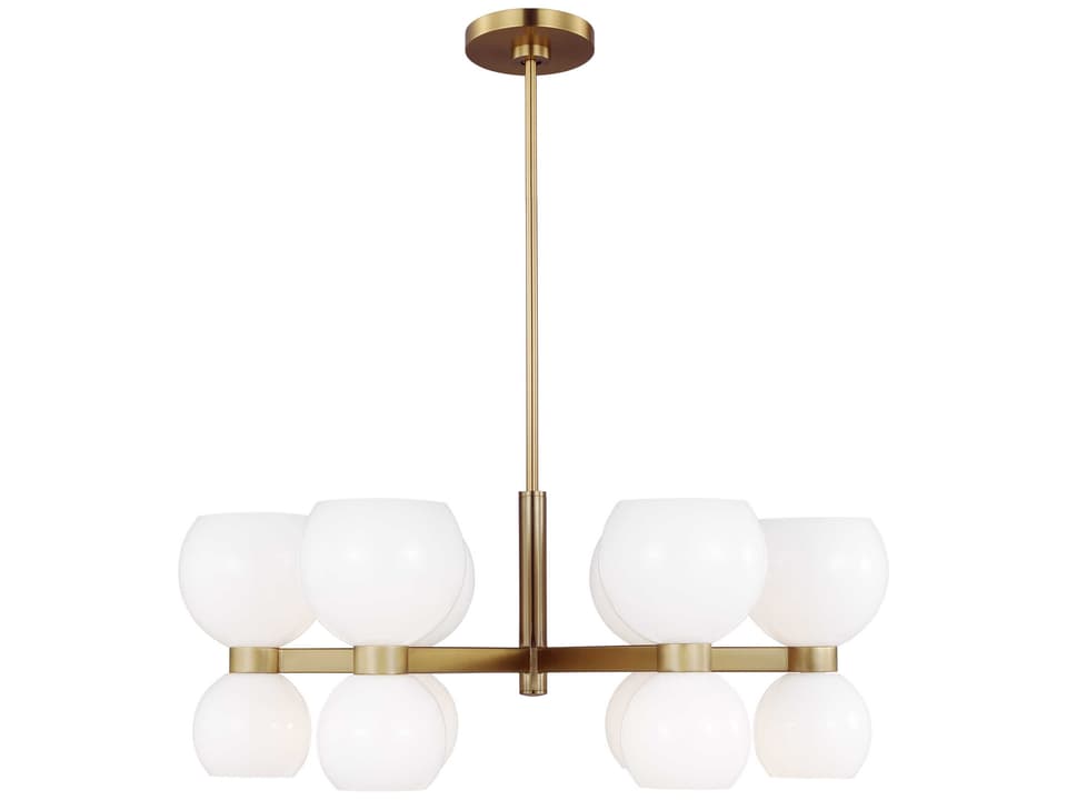 12-Light Londyn Chandelier in Burnished Brass with Milk White Glass