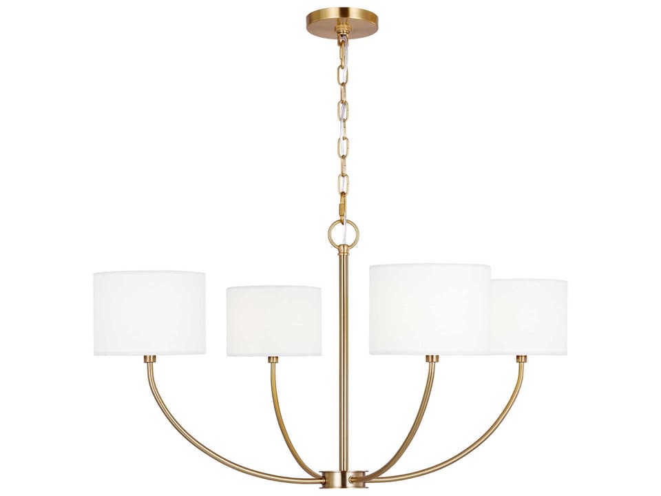 4-Light Sawyer Chandelier in Burnished Brass with Fabric Shades