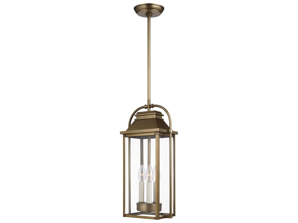 Wellsworth 3-Light Outdoor Hanging Pendant Light Painted Distressed Brass