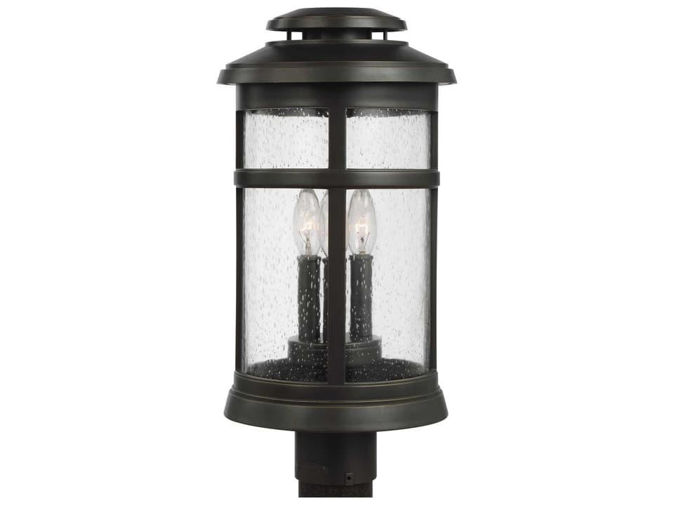 3-Light Newport Outdoor Post Lantern Antique Bronze with Clear Seeded Glass