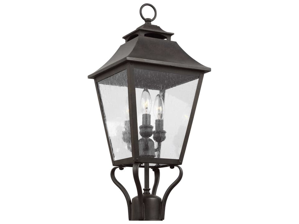 Galena 3-Light Outdoor Post Light in Sable with Clear Seeded Glass