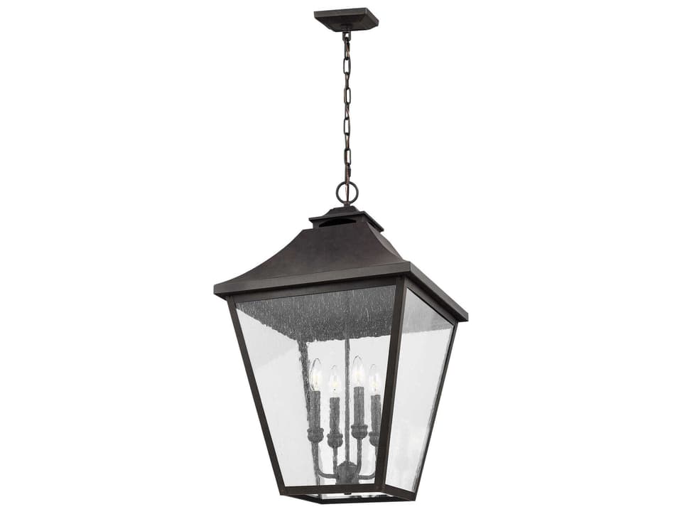 Galena 4-Light Outdoor Pendant Light in Sable with Clear Seeded Glass