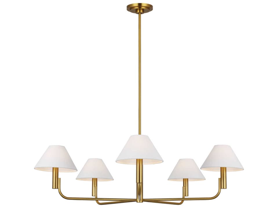 5-Light Colfax Chandelier in Burnished Brass with White Linen Shades
