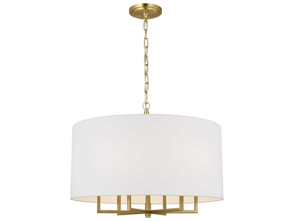 6-Light Danica Drum Chandelier in Burnished Brass with White Linen Shade