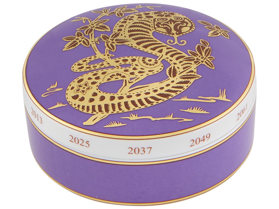 Golden Cobra Porcelain Large Round Decorative Box with Gold Details