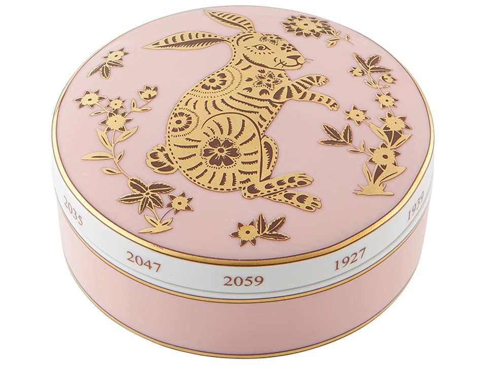 Golden Large Round Box with Coelho Rabbit Design