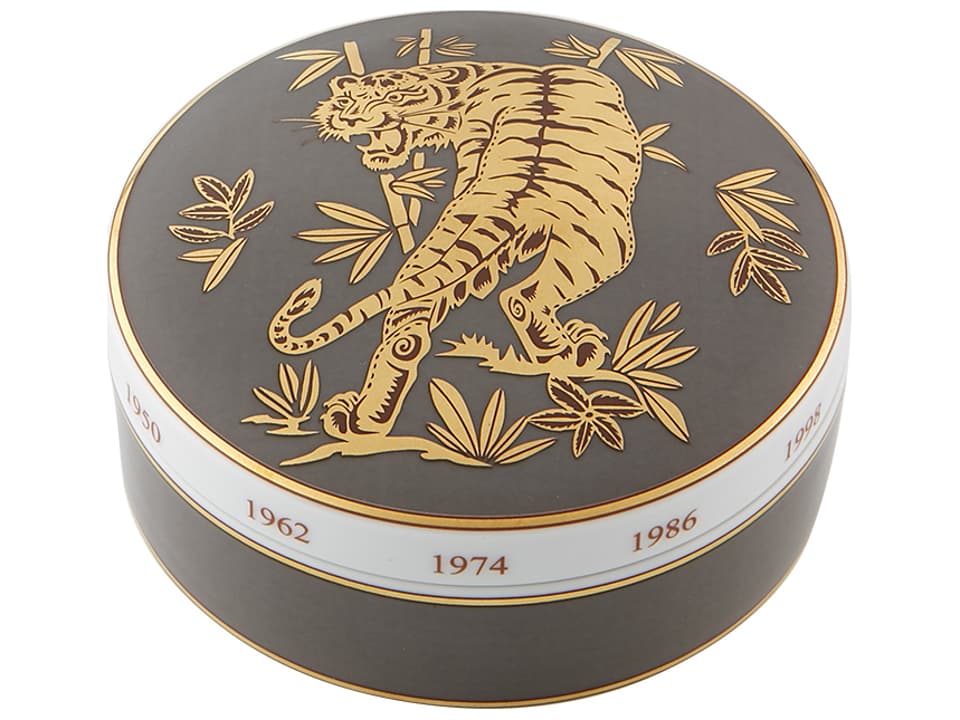 Golden Tigre Porcelain Round Decorative Box