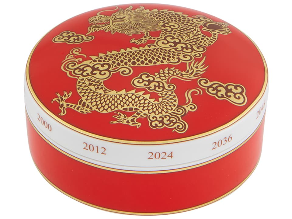 Golden Dragon Round Decorative Box with Gold Motif