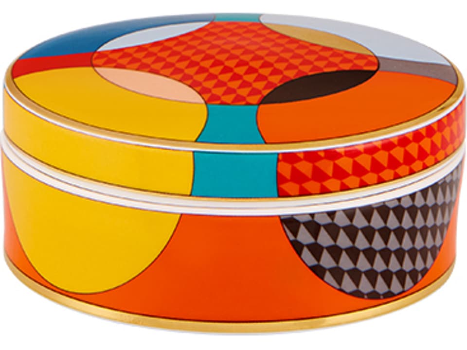 Futurismo Multi-Colored Porcelain Large Round Box with Gold Accents