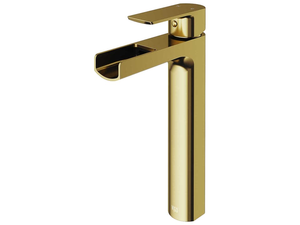 Amada Single Handle Waterfall Bathroom Vessel Faucet in Matte Brushed Gold