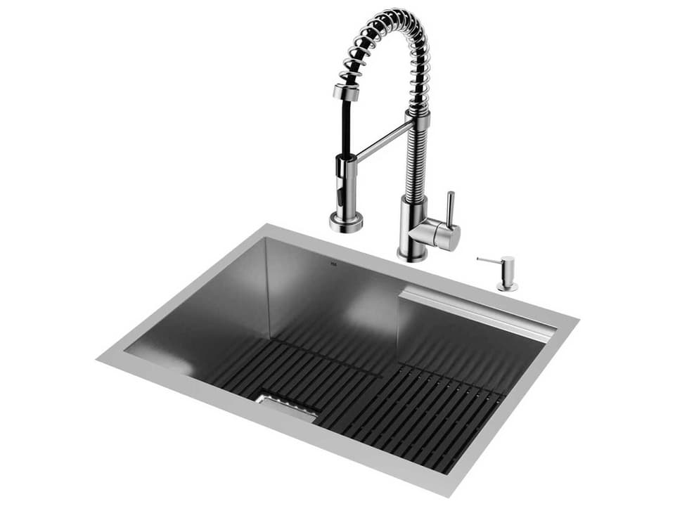 Hampton Single Bowl Undermount Kitchen Workstation Sink with Faucet and Accessories Stainless Steel
