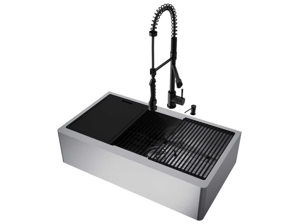 Oxford 36-Inch Stainless Steel Farmhouse Single Basin Kitchen Sink with Pull Down Faucet