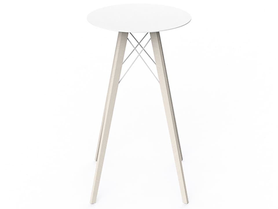 Faz Wood Round Bar Table in Matte White HPL and Beech Wood