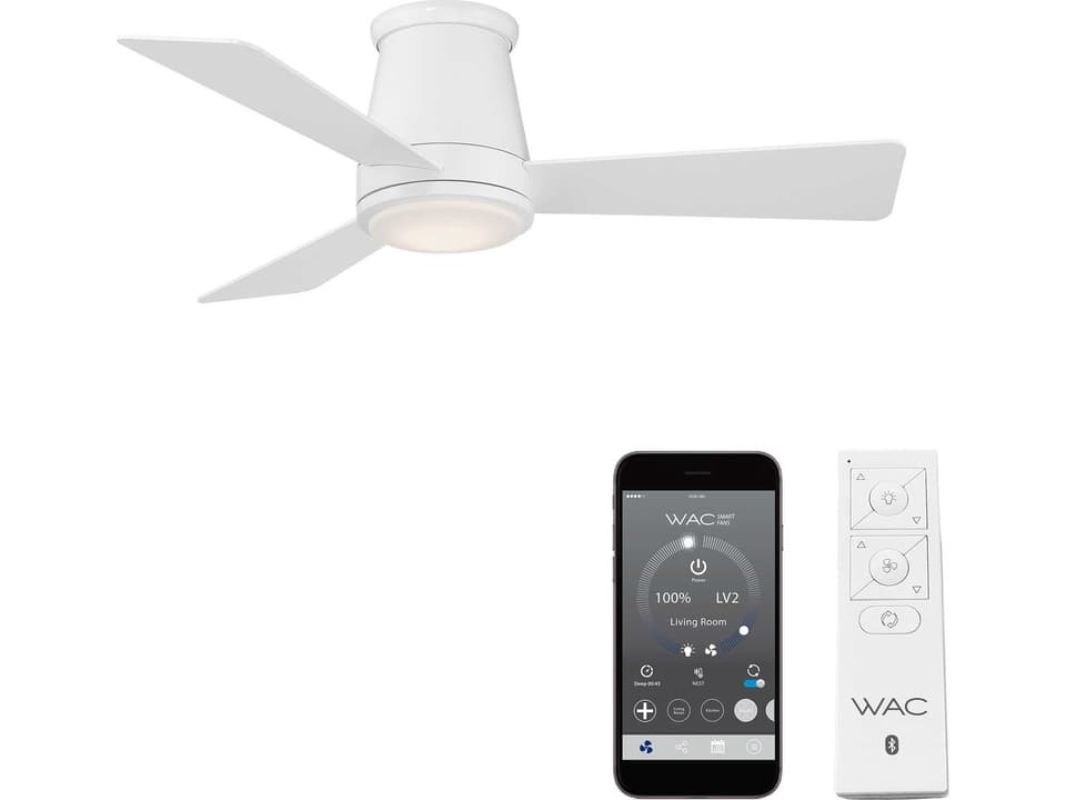 Hug 44-Inch 3-Blade Indoor Outdoor Smart Ceiling Fan with LED Light in Matte White