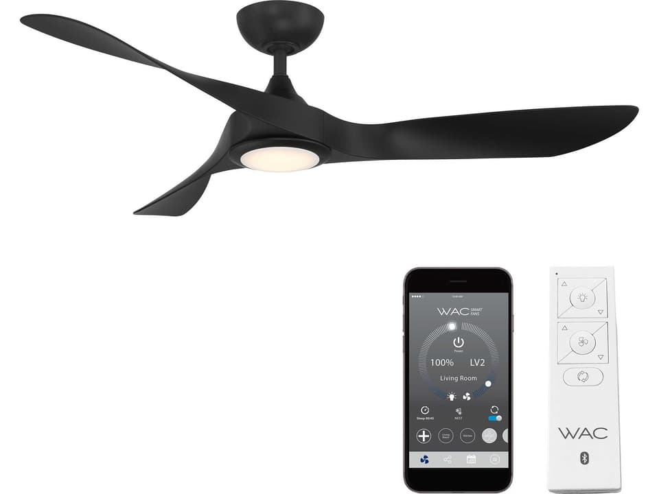 Swirl 54-Inch 3-Blade Indoor Outdoor Smart Ceiling Fan with LED Light in Matte Black